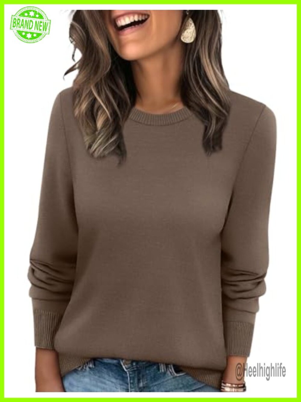 Womens Lightweight Ribbed Knit Pullover Sweater Long Sleeve Crewneck